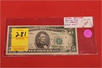 Error U.S Currency 1985 $5 note with