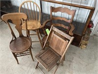 Bar Stool & 3 Vintage Chairs
