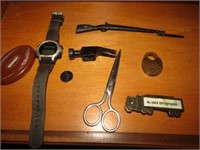 semi knife,small brass lock,metal toy gun & items