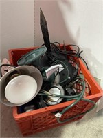 Crate of Outdoor Lighting & tote of misc.