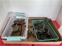 Flat of Vintage Coat Hooks, Door Weights, & More