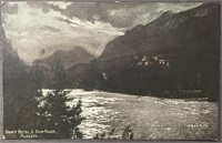 Vintage Banff Hotel & Bow River Postcard PPC