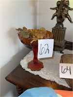 VTG art glass compote with grapes