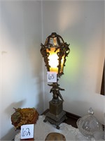 antique gilt lamp cherub *works*