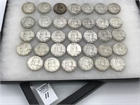 Collection of 34 Ben Franklin Half Dollars