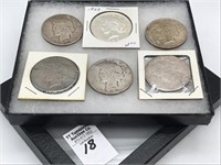 Collection of 6 Silver Peace Dollars Including