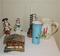 Lefton Figurines, Swiss Music Box Trico Vase etc