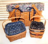 3 Vintage Longaberger Baskets Blue Floral & More