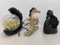 3 vintage ceramic table lamps - horses and cat -