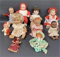 Group vintage dolls - rubber, plastic, ceramic,