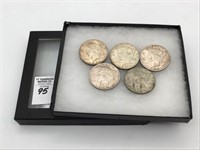 Collection of 5 Silver Peace Dollars Including
