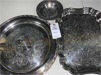 VTG WALLACE SILVERPLATE SERVING TRAYS & SMALL BOWL