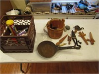 newer bucket,sheep trimmers,pulley,wood items