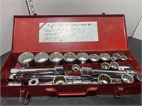 3/4" drive socket set in red metal case