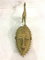 Handmade Wood Carved Mask w/ Bird From Haiti