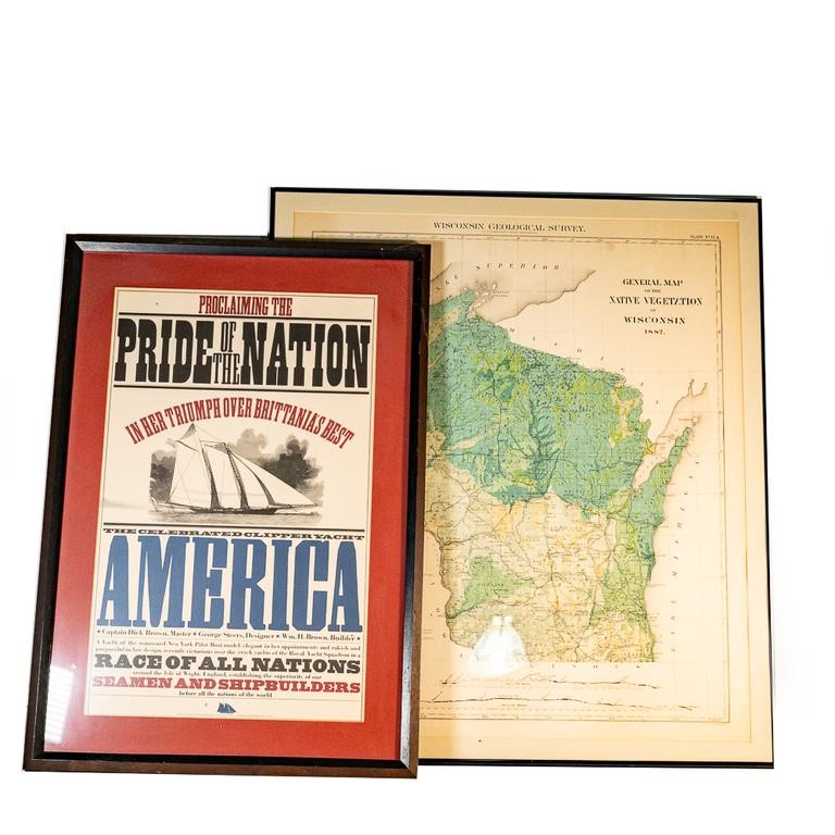 Framed Wisconsin State Map & America Yacht Poster