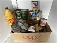 Box lot of oil cans, misc