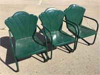 Lot of 3 Green Paint Metal Chairs