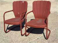 Lot of 2 Red Paint Metal Chairs