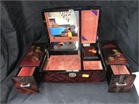 VINTAGE ASIAN LACQUERED JEWELRY BOX - 14 X 6 X 4