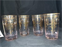 4 PINK 5.5 “ TUMBLERS W/ GOLD DECORATIONS