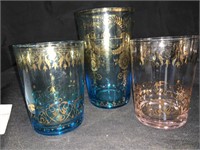 3 ASSORTED 4 “ TO 5.5 “ TUMBLERS W/ GOLD DESIGN