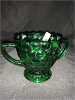 3.25 “ FOREST GREEN BUBBLE GLASS SUGAR BOWL
