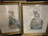 PAIR OF FRAMED FRENCH LADY FASHION PRINTS -