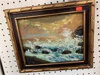 FRAMED SEASCAPE PAINTING ON BOARD - 13 X 11 “