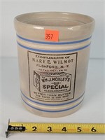 Moxley's Adv. Stoneware Jar -7" Tall - Nice