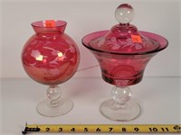 Cut to Clear Red Vase & Candy Dish