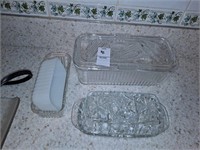 Vintage glass frig keeper, butter dishes