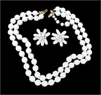 Hattie Carnegie Milk Glass Bead Necklace/Earrings