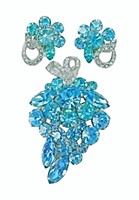 Weiss Lt Saphire & Aqua Rhinestone Brooch/Earrings