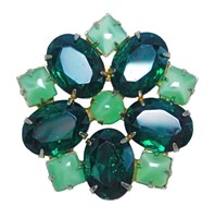 Vintage Emerald Rhinestone & Green Moonglow Brooch