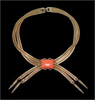 Vintage Orange Lucite Lariat Necklace