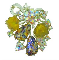 Vintage Amber Leaf & Glass Foil Stone Brooch