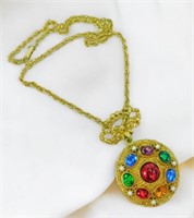 Jewel Tone Cabochon Amulet Pendant Necklace