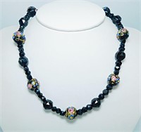 Vintage Black & Wedding Cake Bead Necklace