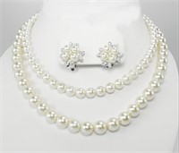 Vintage Glass Pearl Necklace & Earrings