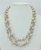 Vintage Pink Pearl Bead & Pink Crystal Necklace
