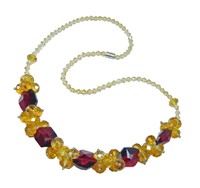 Red & Amber Colored Glass Bead Necklace