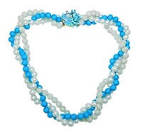 Vintage Blue & White Bead Three Strand Necklace