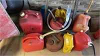 Variety of gas cans- plastic & metal / lot of