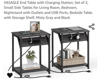 NEW Set of 2, Small Side Tables w/ Charging