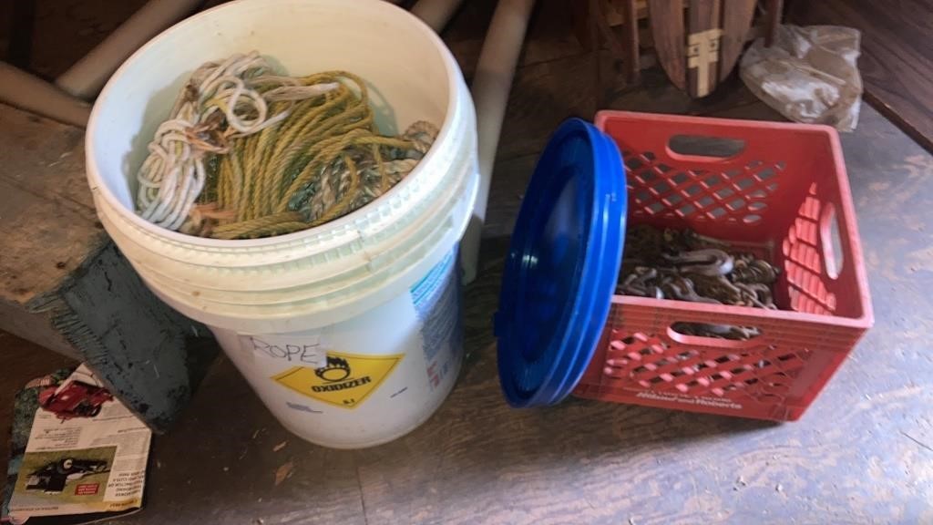 Bucket of rope, crate of chain