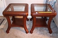 (2) Matching side tables w/ beveled glass insert;