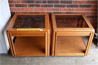 (2) Side tables w/ beveled glass inserts; has
