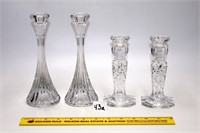 (2) Pairs of clear glass candlesticks