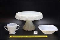 Group lot of milk glass including a 10 inch cake